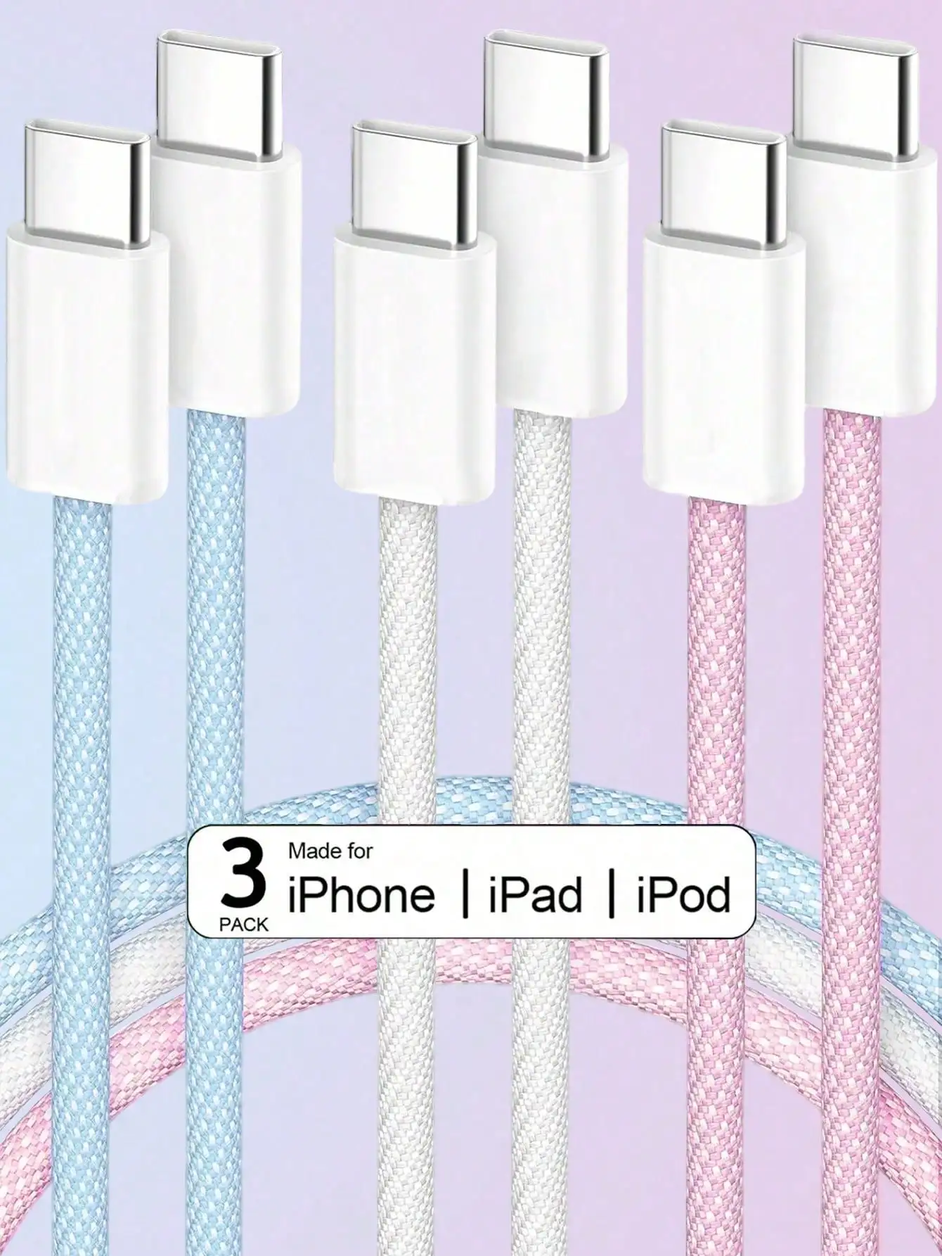 

USB C To USBC Charging Cable,3 Packs 60W 3.3/6.6ft Woven USB To Type-C Fast Charging Cable Fast Charging Cord Compatible With Apple 17 16/16 Pro/16 Pro Max 15/15 Pro Max IPad Pixel Galaxy S25