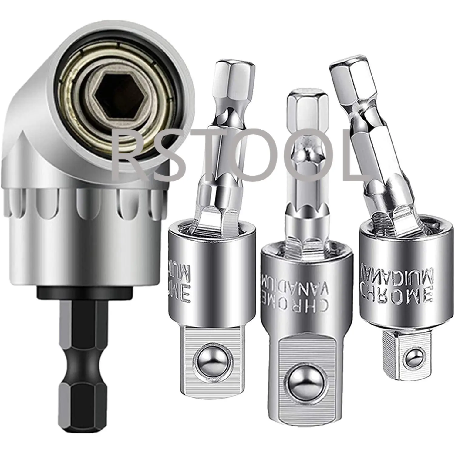 

360 degree Rotatable Hex Shank 1/4" 3/8" 1/2" Impact Driver Socket Adapter 105 Degree Right Angle Screwdriver set Drill