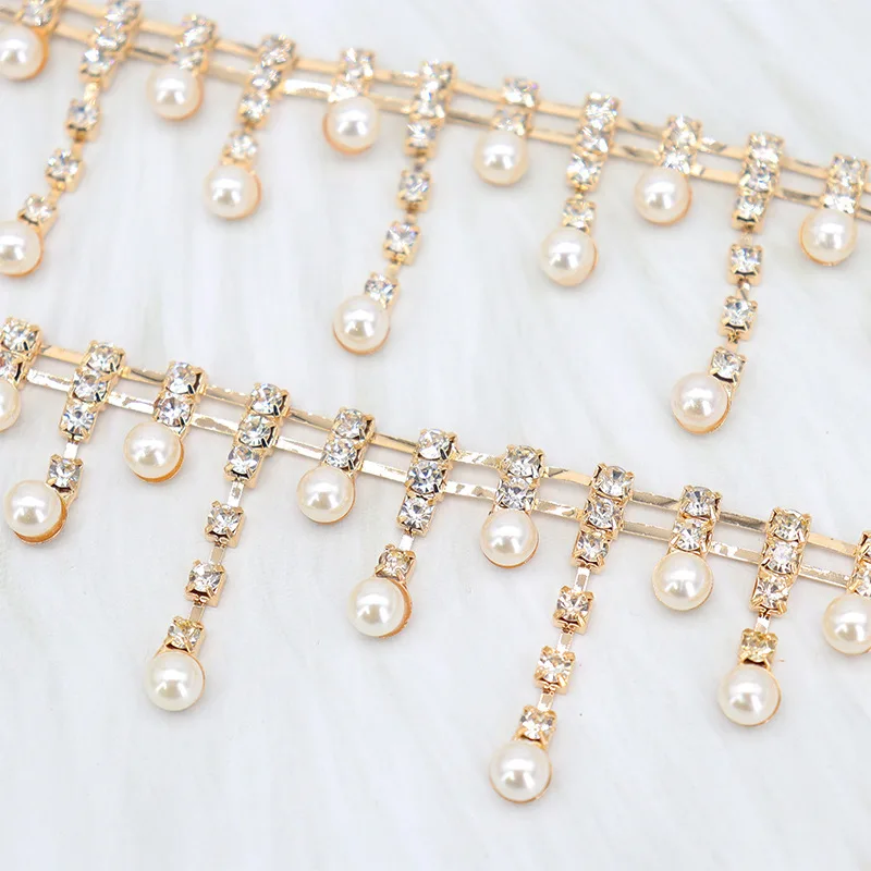 10Yards Rhinestone Chain Crystal Diamond Tassel Rhinestone Pearl Chain Clothing Accessories DIY Wedding Party Gift Decoration