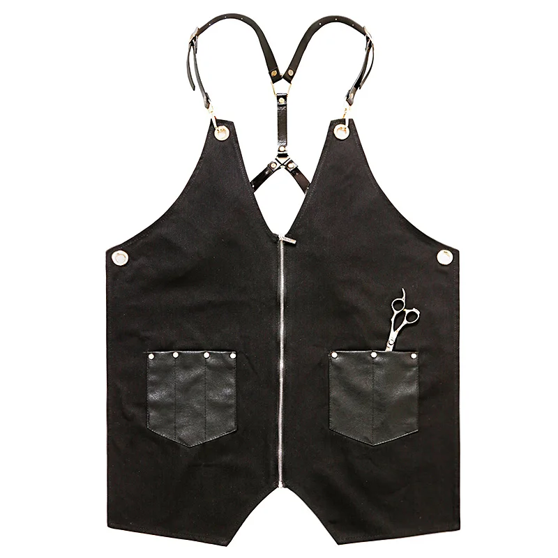 Durable Korean Kitchen Accessories Pocket Cafe Pinafore Cleaning Baking Work For Barista Hairdresser Canvas Overol Zipper Apron