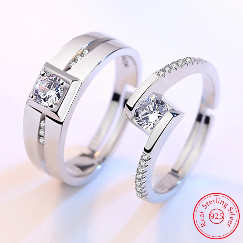 Real 925 Stelring Silver New Man's Couple Jewelry Fashion Crystal Zircon Ring For Woman XY0392