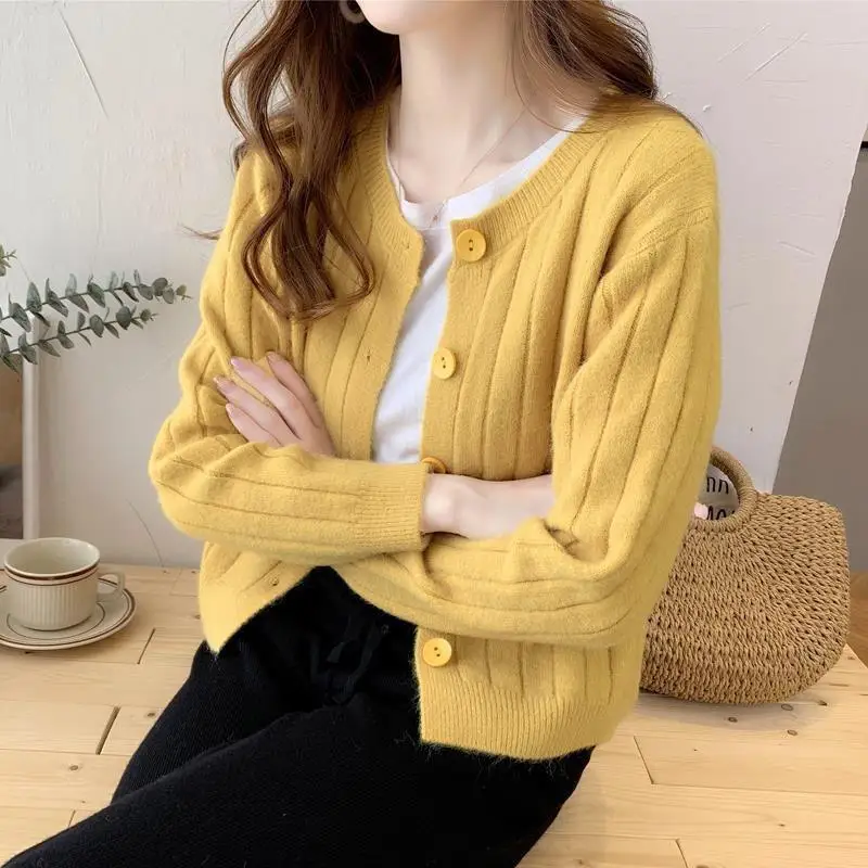 Woman Sweater Cardigan 2022 autumn/winter Solid Color Knitting V-neck Long Sleeve Fashion woman's Clothing Dropshipping LXJ22255