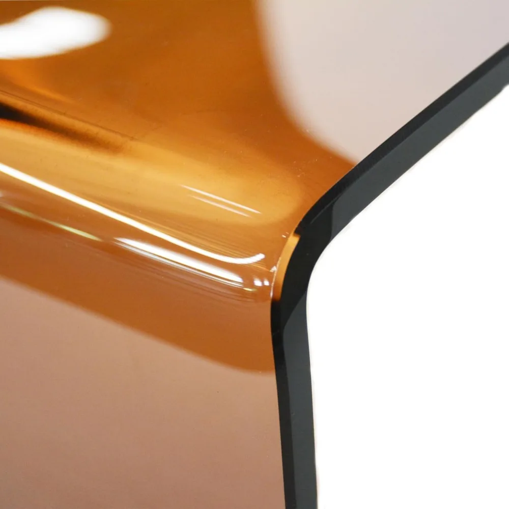 Modern Rectangular Brown Glass Coffee Table for Living Room, Small Tempered Glass Waterfall Design Sofa End Table 39.4 Inches