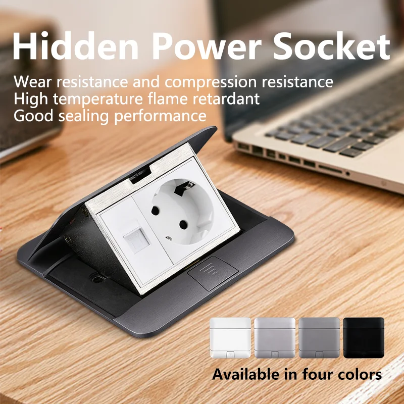 Pop Up Metal Floor Socket Universal Power Outlet for Meeting Room Hidden Type Electrical Switches 120x120m EU//FR/US/UK