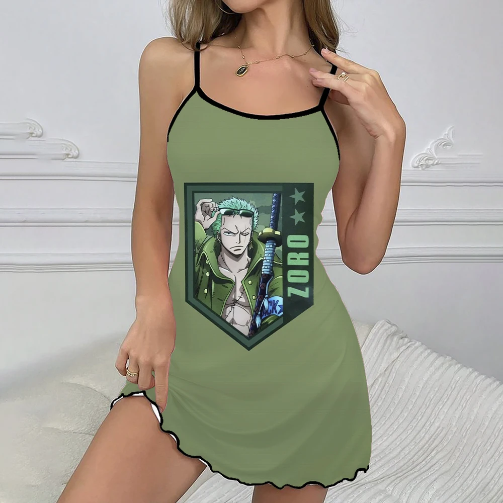 One Piece Zoro Anime Print Simple and Comfortable Suspender Nightgown Sexy Waist Dress Girl Home Nightgown Sexy Nightgown