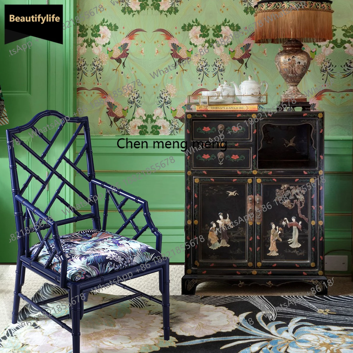 

B456 Medieval French style Chinese style bamboo joint study classical leisure chair tea house hollowed out old dining chair high