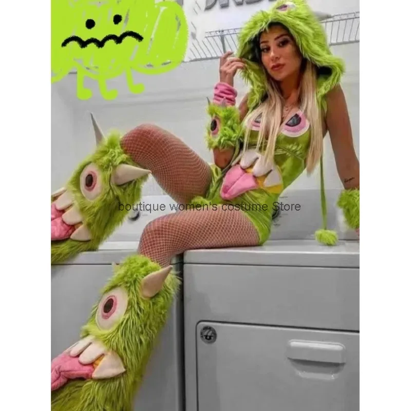 جو ملهى ليلي ملتوي NPC زي للنساء هالوين تأثيري الأخضر ليتل الوحش بار جوجو أداء زي للنساء