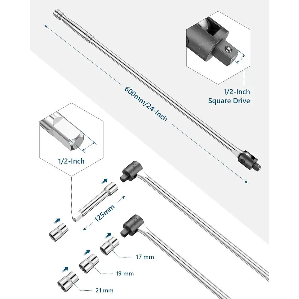 Steckschlüsselsatz, robuste 1/2-Zoll-Antriebsschalterstange mit Verlängerungsstange und Steckschlüssen