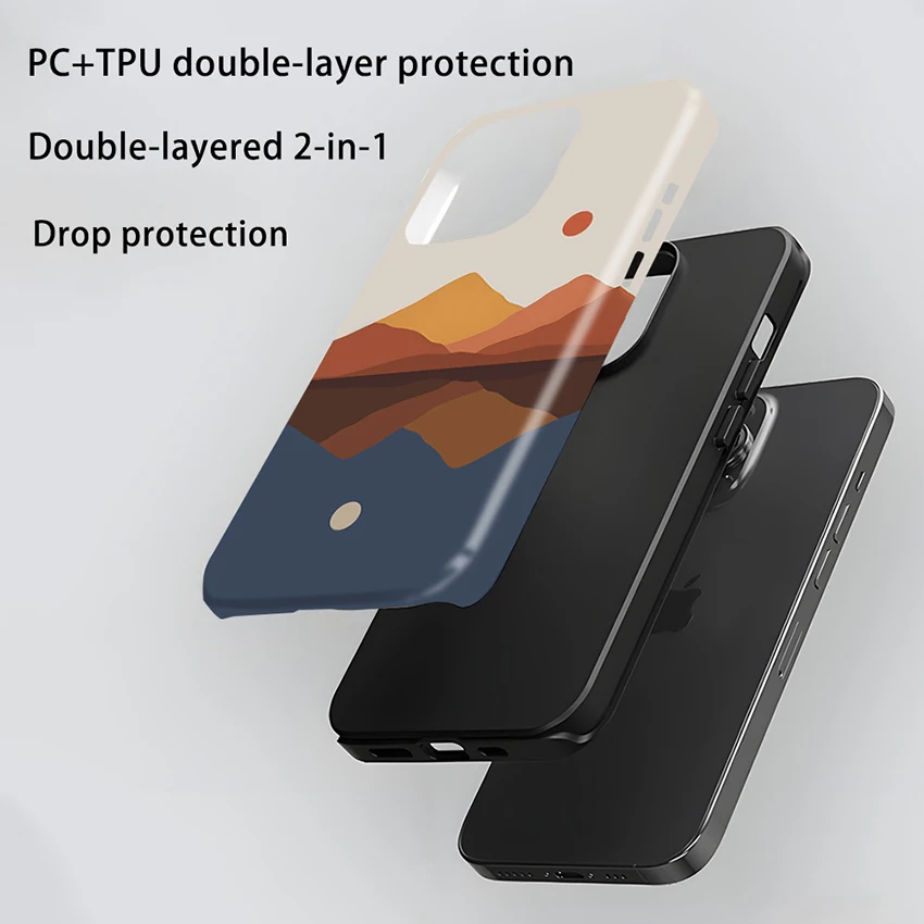 아이폰 17 16 15 14 13 Pro 12 11 Max Plus 16Pro용 마그네틱 폰 케이스, 고급 선셋 페인팅 디자인, 낙하 방지 15Pro 커버