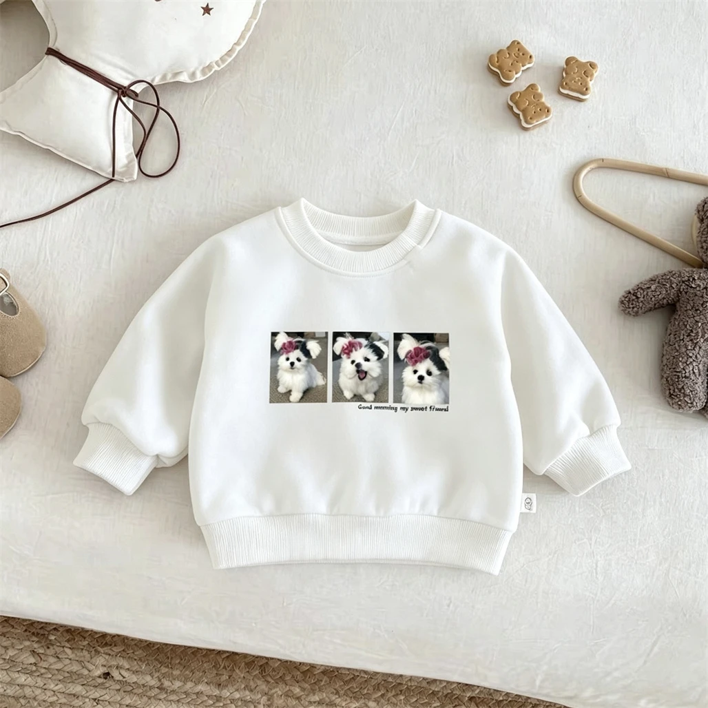 Cute Sweatshirt For 1-6Years Old Girls Long Sleeve Crewneck Pullovers White Black Printing Hoodie Toddler Fashion Autumn Wear