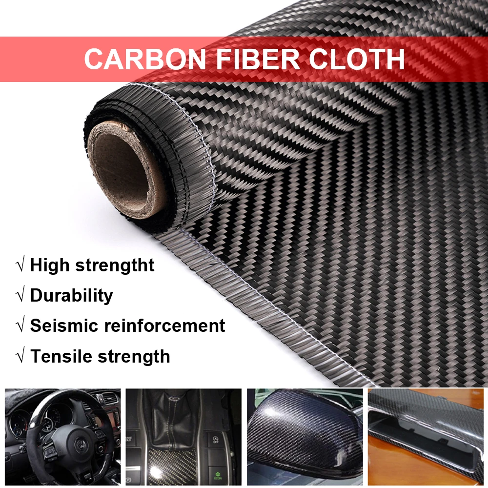 3K 200gsm0.2mm 30/60/150/300cm Thickness Carbon Fiber Cloth Plain Carbon Fabric For Commercial Car Part Sport Equipment