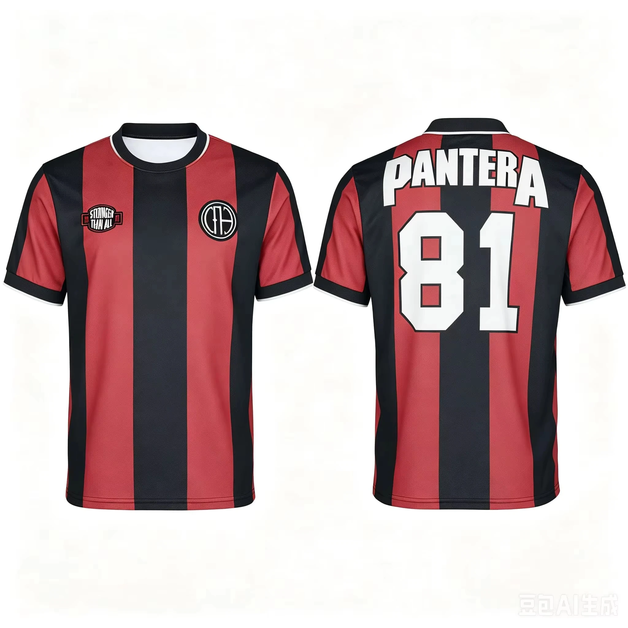 Pantera Herren-T-Shirt Rot/Schwarz Kurzarm Fußballtrikot mit Rückennummer 81 Sommer Streetwear Musik-Fan-Oberteil für Männer und Familien – Detail 4