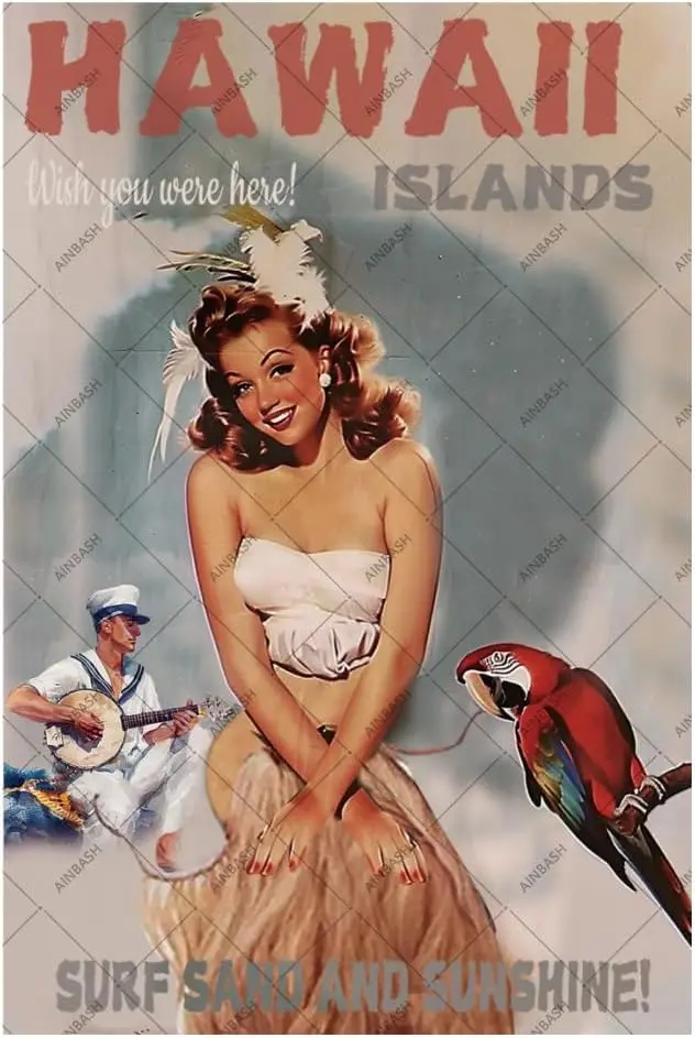 Hawaii Metal Tin Sign Retro Hawaii Style Decor Wall Art Hawaii Bar signs surf sand and sunshine tin signs Room Metal Sign Home W