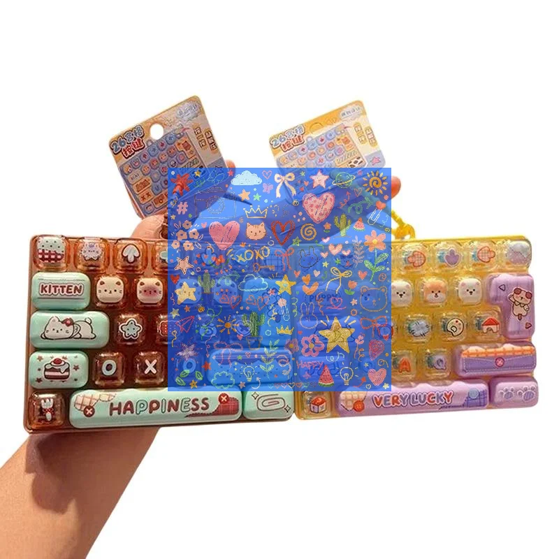 26-key Cartoon Keyboard Shaped Fidget Toy With Lovely Animal Patterns And Portable Lanyard For Backpack Decoration Stress Relie
