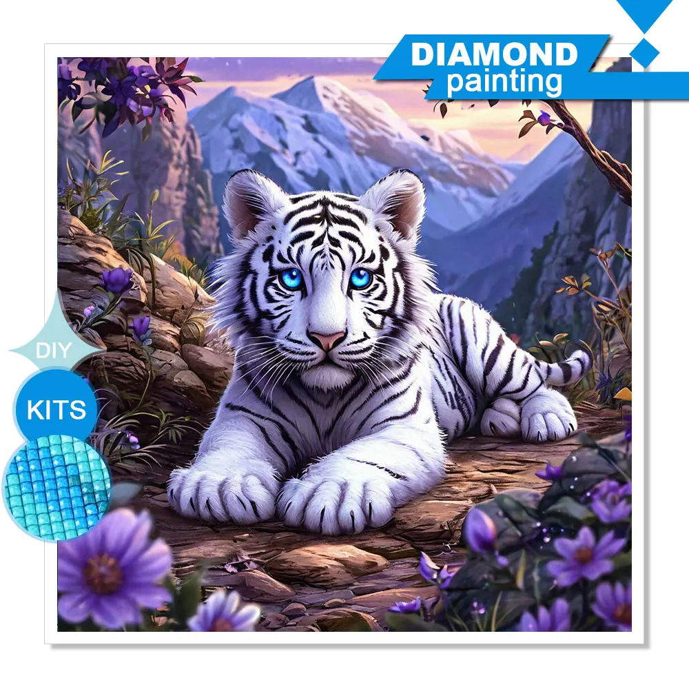 Huacan Neuheiten 2026 Diamantmalerei Schneeberg Weißer Tiger Diamant-Mosaik Tier-Landschaftskunst Handgefertigtes Geschenk