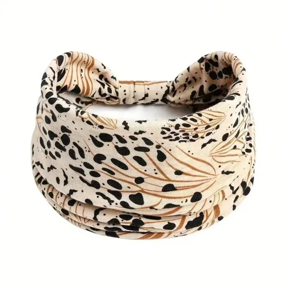 New Leopard Pattern Boho Headband Elastic Breathable Turban Headband Sweatproof Wide Sport Headwear Yoga