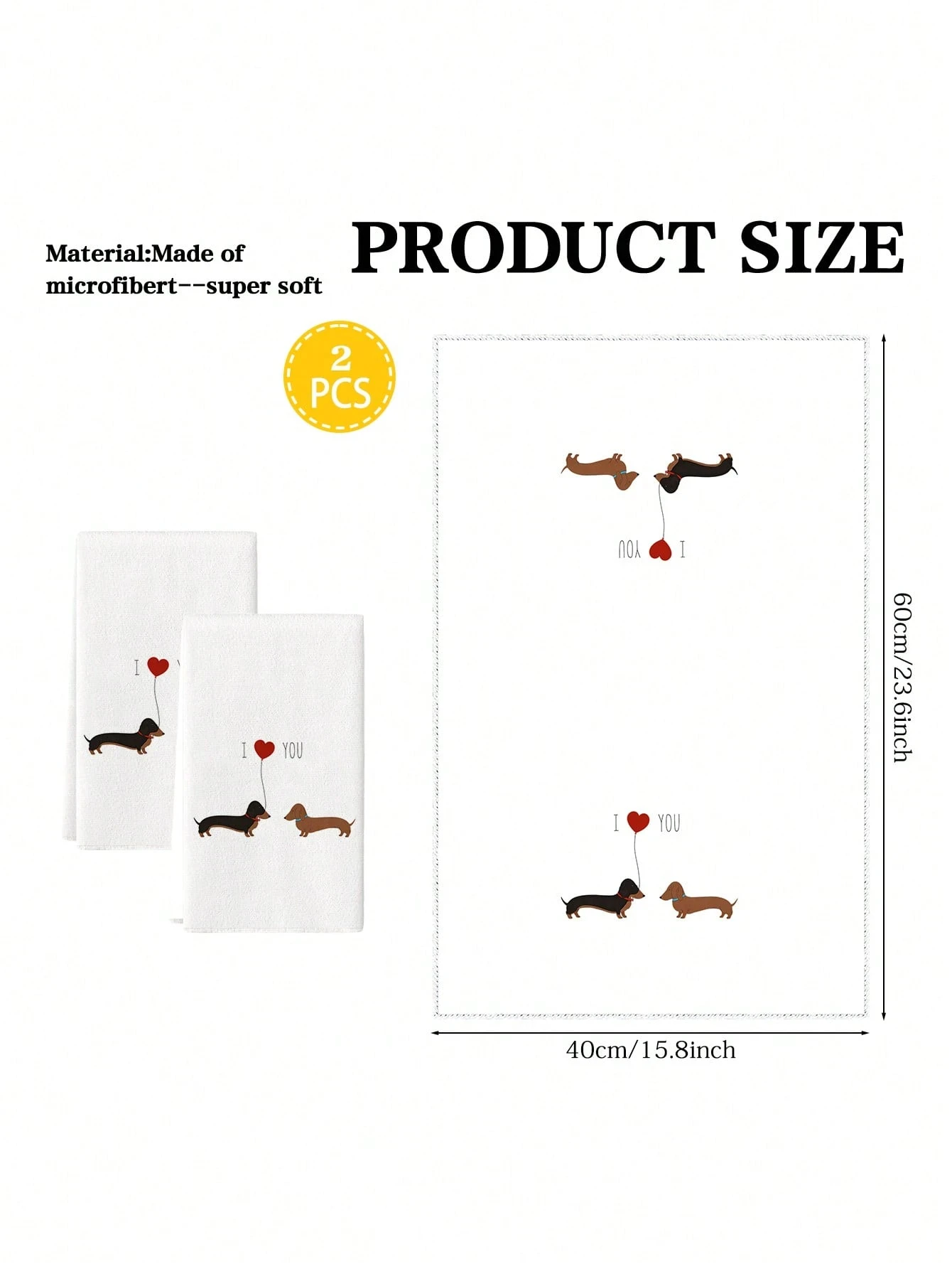 2PC Rustic Dachshund Kitchen Towels | Wiener Dog Print | Dish/Hand/Tea Towels | Cleaning Decor Gift for Kitchen Dining