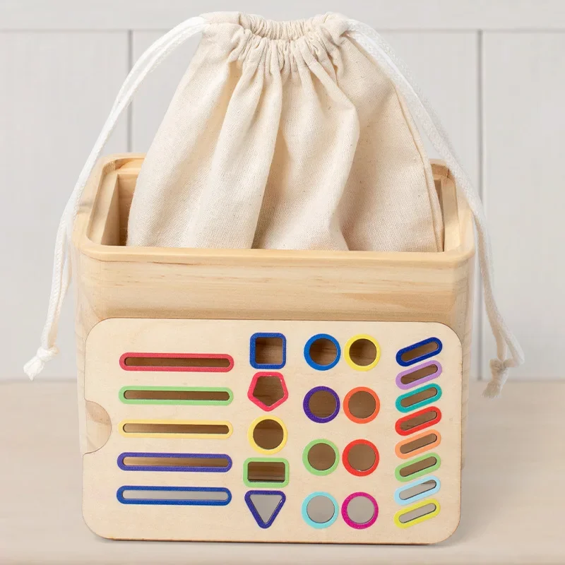 Montessori Educational Wooden Toys Puzzle Multifunctional Wooden Toy Box Early Education Wooden Shape Color m