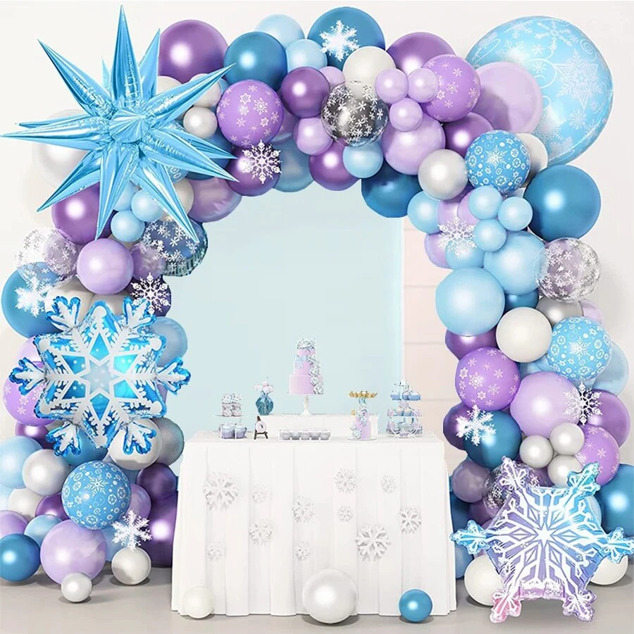 140pcs/Set Elsa Frozen Snowflake Balloons Garland Arch Kit Girl 5th Happy Birthday Snow Queen Themed Party Decorations Globos