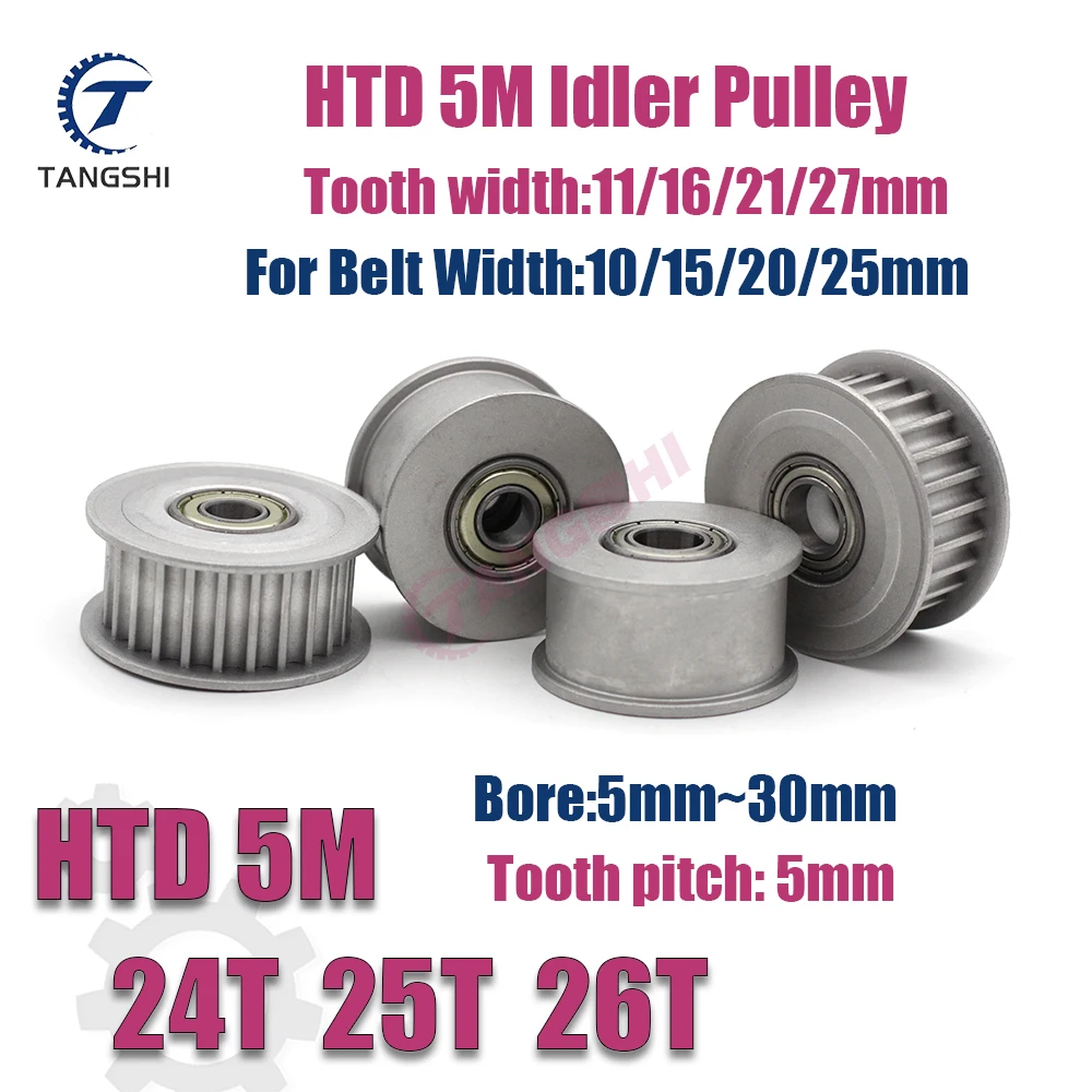 HTD 5M 24 25 26 Teeth Idler Type Timing Pulley Bore 5mm to 30mm for Width 10/15/20/25mm Belt HTD 5M/5GT 24T 25T 26T Idler wheel