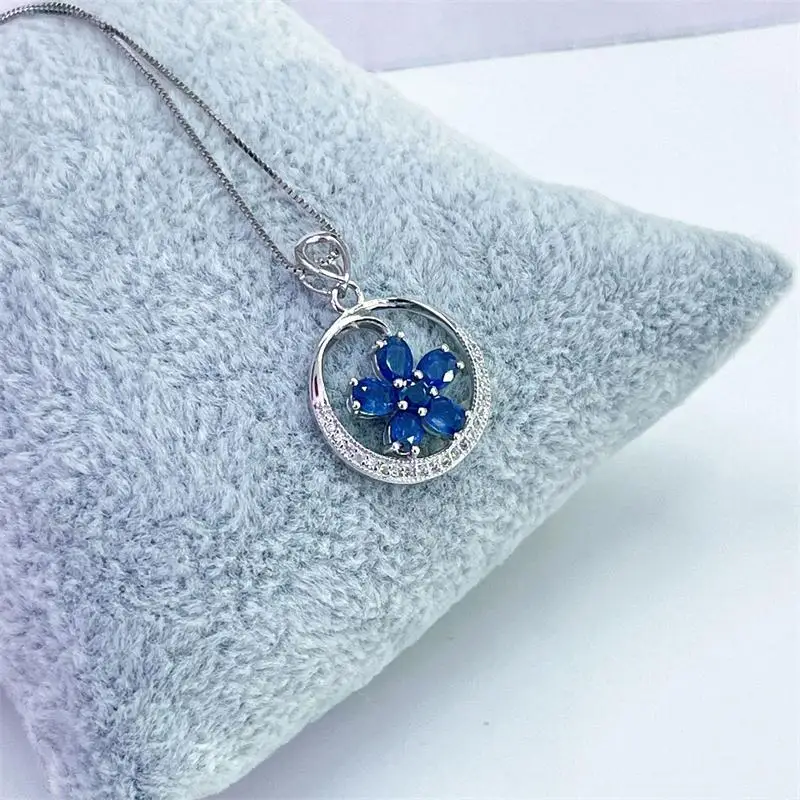 

ZECAA Sapphire Fine Jewelry Woman Sapphire Pendant With Natural Blue Sapphire 3*4mm Silver Pendant Jewelry Sapphire Lady Pendant