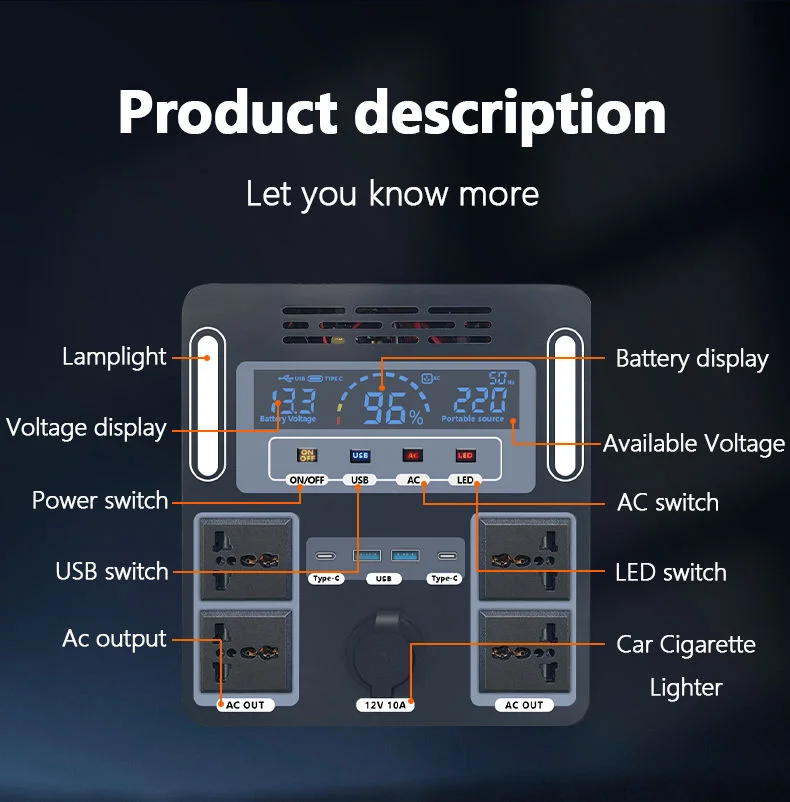 OEM Solar Generator Power Bank LiFePO4 Power Supply 1000W  Portable Pure Sine Wave Power Station for Outdoor Activities