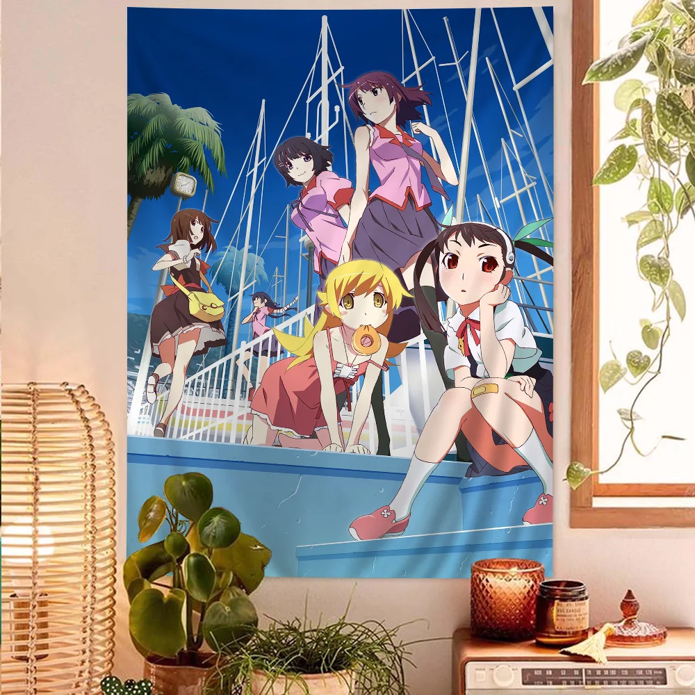 Bakemonogatari طباعة فن نسيج أنيمي ، تعليق جداري هيبي رخيص ، نسيج حائط بوهيمي ، فن ماندالا ، ديكور منزلي
