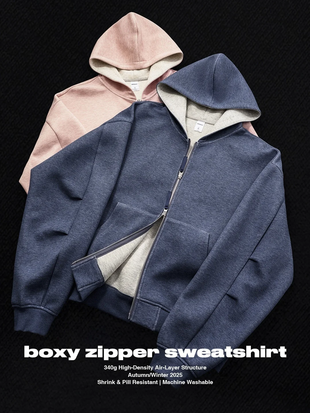 

American Sle Boxy Double Sided Zipper Jaet New Autumn ort Hoodie Men's Casual Wear Cotton Blend Fabric Youth Faion