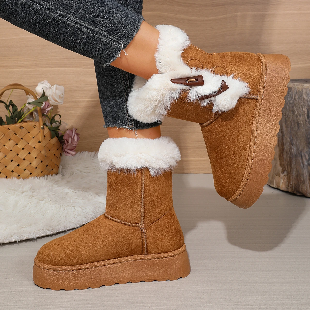 2026 Winter Neuer Stil Bequeme Modische Bestseller Runde Zehenkappe Elegante Lässige Schneestiefel Samt Dickbesohlte Damenstiefel – Detail 11