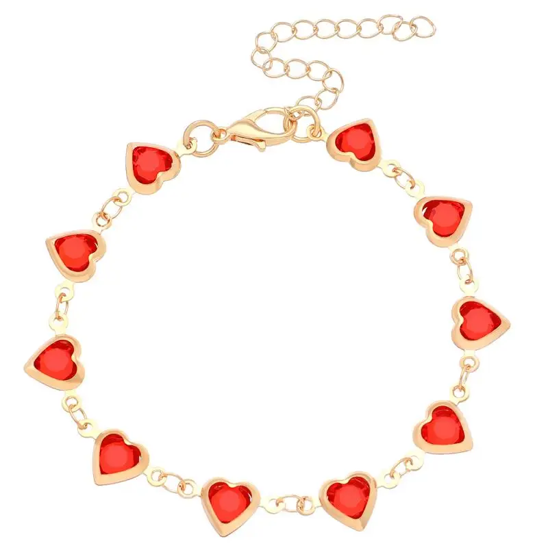 Exquisite Colored Glass Crystal Heart Bracelet for Women Romantic Zircon Metal Chain Bracelet Charm Jewelry Party Daily Birthday