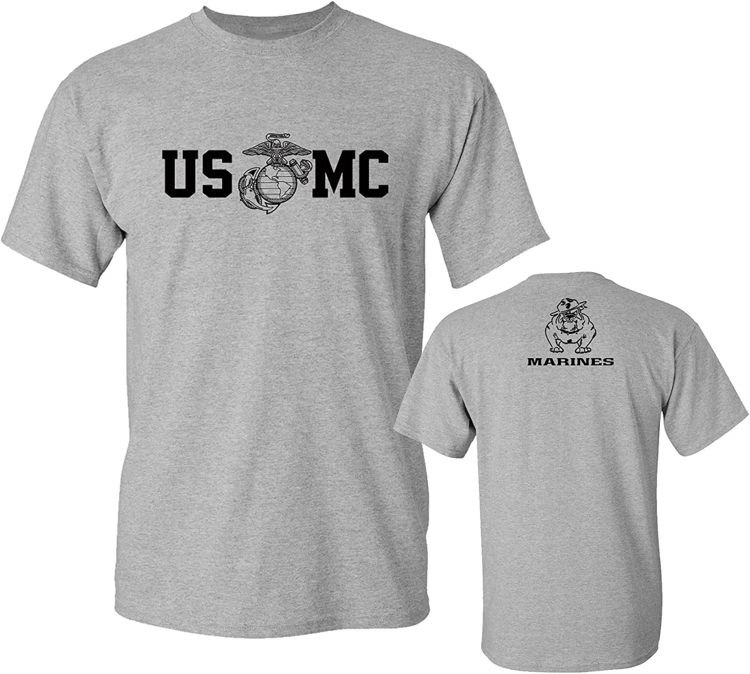 

Marine Corps Bull Dog Front and Back USMC Men's Military T-Shirt Short Sleeve Casual 100% Cotton Shirt