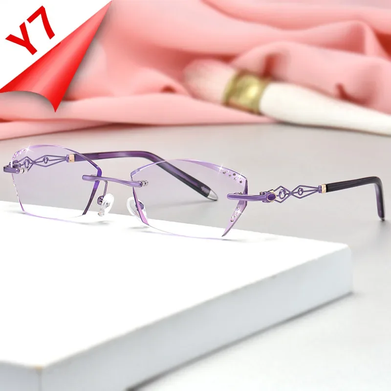 Ladies Prescription Glasses Myopia Hyperopia Custom Glasses Frameless Diamond Coloured Glasses Radiation Proof Optical