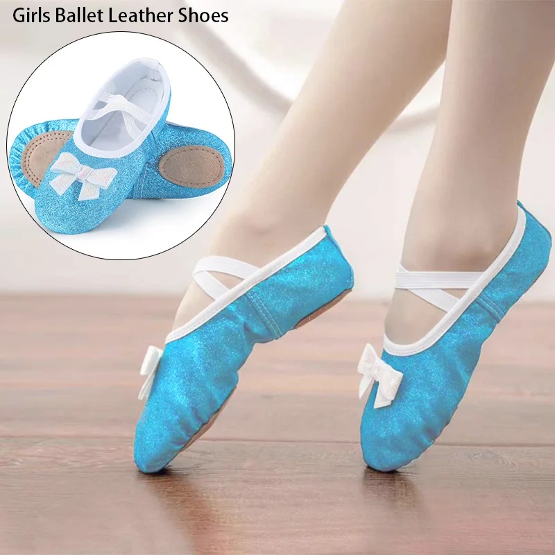 Girls Shiny Leather Ballet Shoes Split-Sole No-Tie Dance Slippers for Girl Toddlers Ballet Dance Practice