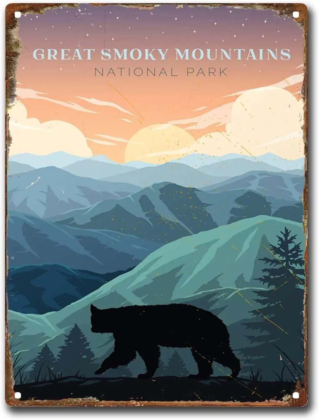 Mountain Bear Retro Metal Tin Sign Great Smoky Mountains National Park Antique Wall Decor For Bar Cafe Home Club