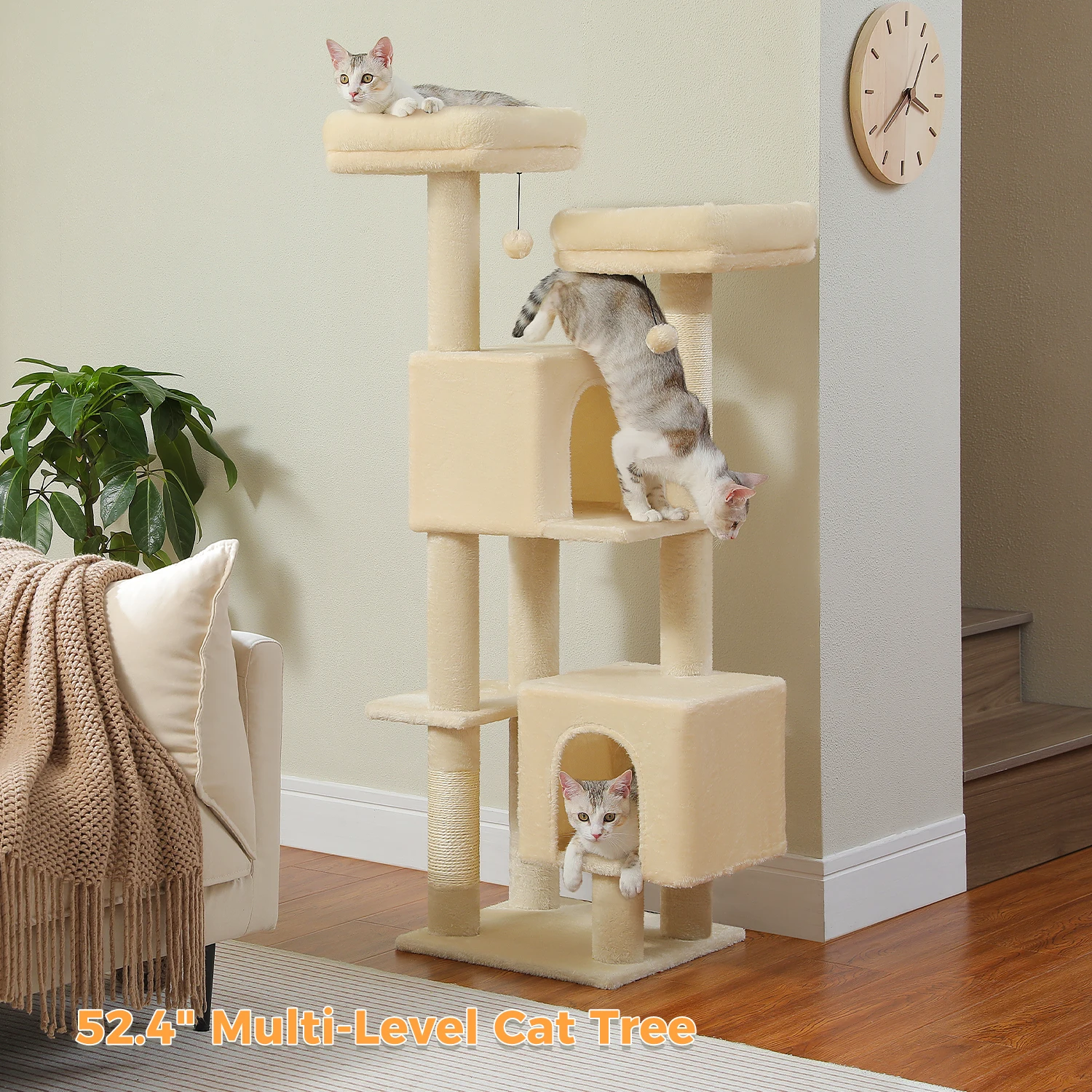 Multi-Level Cat Tree with Sisal Scratching Posts, Large Cat Condo, Plush Cat Tower House for Indoor, Cat Accessories, Cat Toys