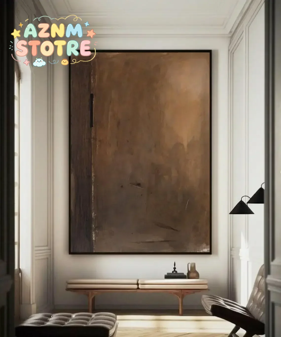 Brown Wabi-Sabi Painting Dark Brown Abstract Painting Medieval Brown Handmade Oil Painting Black Minimalist Wall Decor Wall A