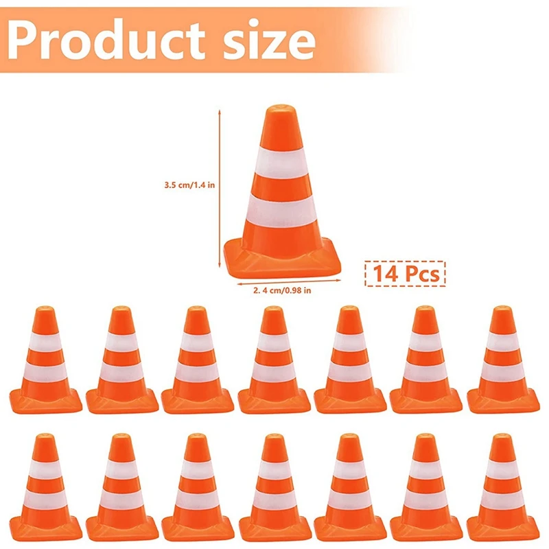 14 Pieces Mini Triangle Cone Mini Simulation Safety Cone Triangle Cone Road Parking Signs Roadblock, Small Signs