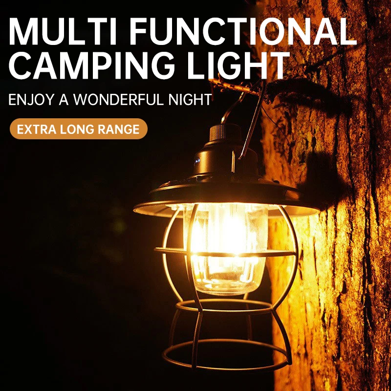 Portable outdoor camping light rechargeable LED light tent retro light camping light can be hung or erected