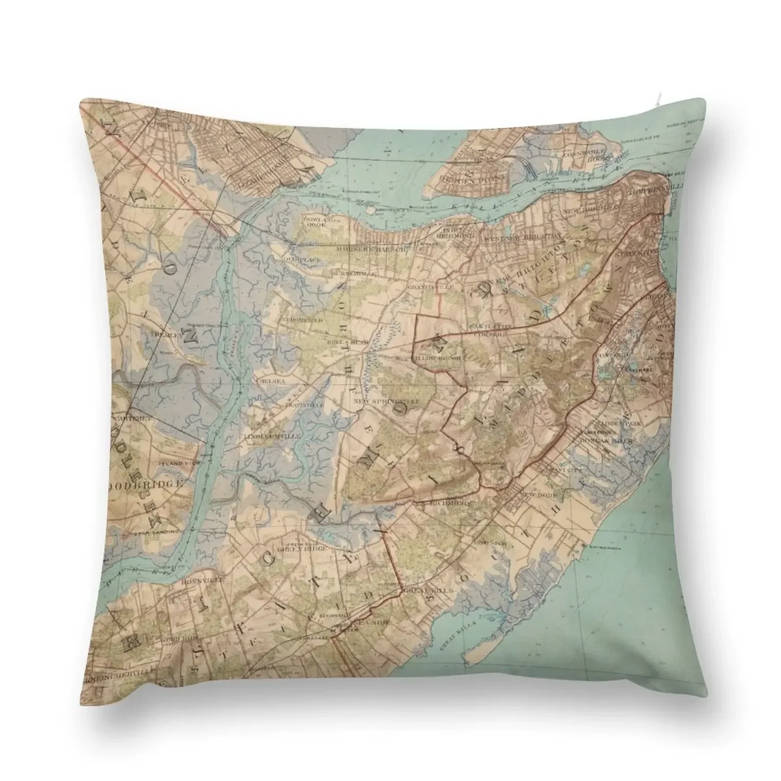 Vintage Map of Staten Island (1891) Throw Pillow luxury sofa pillows Pillows Aesthetic autumn decoration pillow