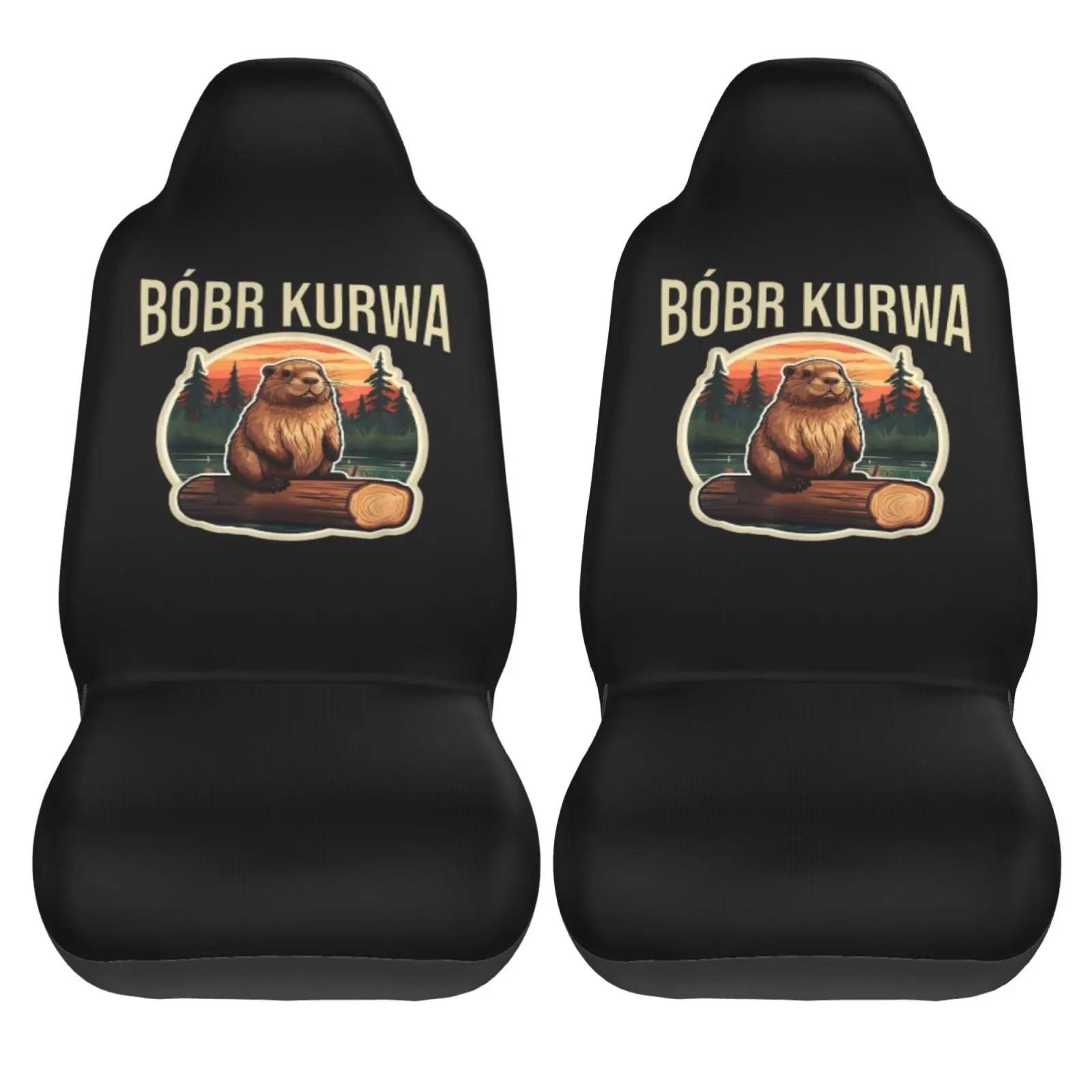 Bobr Kurwa Bober Beaver 2pcs Car Seat Covers Suitable for Women and Men Universal Car Front Seat Protector Suitable for Cars SUV