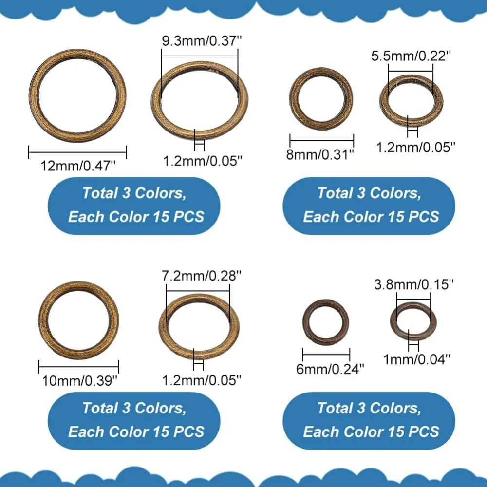 PandaHall 285pcs Jump Rings 4 Sizes Closed Jump  Connectors Junction 6/8/10/12mm Round Ring Small Jewelry