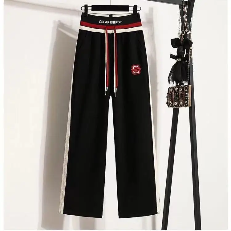 Luxury Color-blocked Elastic Waist Drawstring Straight-leg Sweatpants
