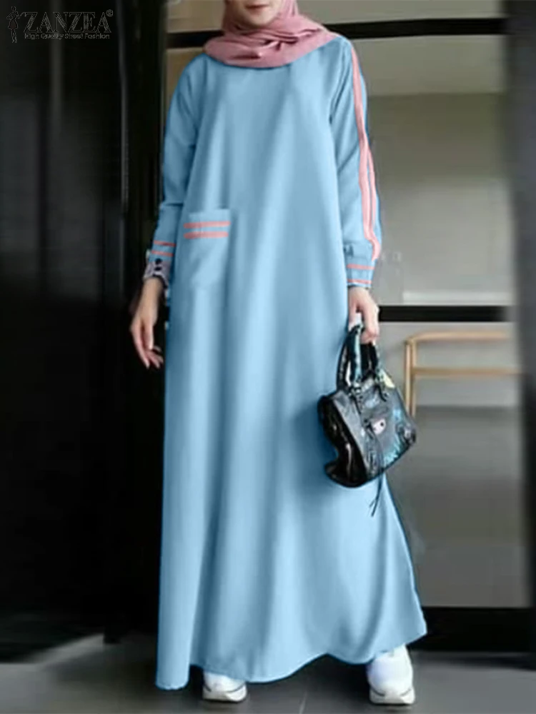 ZANZEA Muslim Fashion Dress Women Long Sleeve Maxi Sundress Party Robe Femem Dubai Abaya Long Vestidos Isamic Hijab Dresses