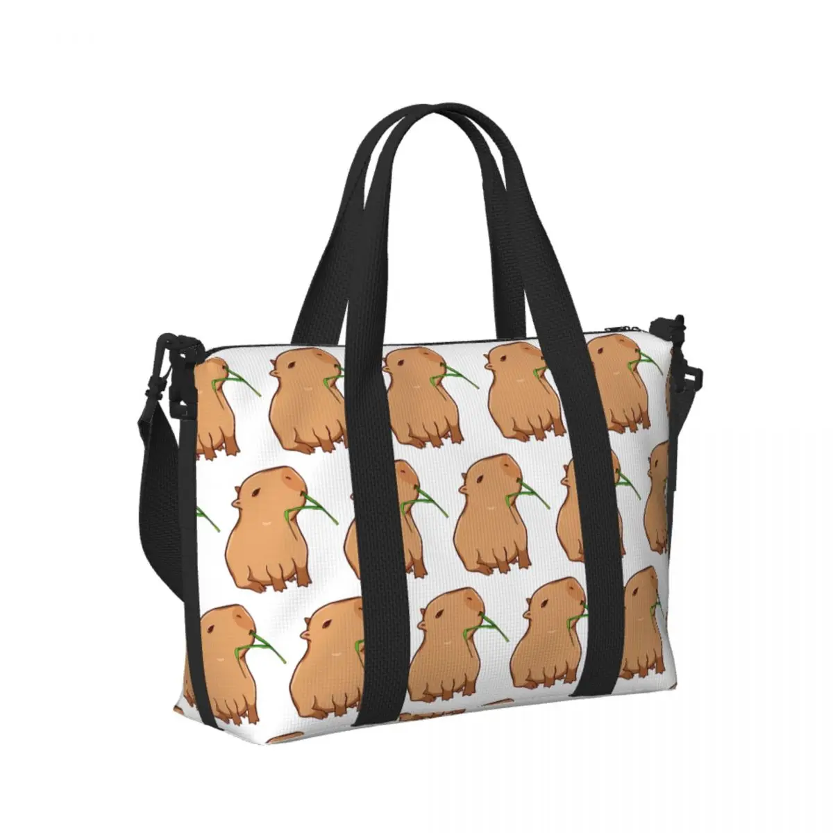 

Capybara With A Leaf, Eat Your Greens Beach Travel Bag Large Capacity Tote Bags for Gym Sport Women Shopping Duffle Shoulder Bag