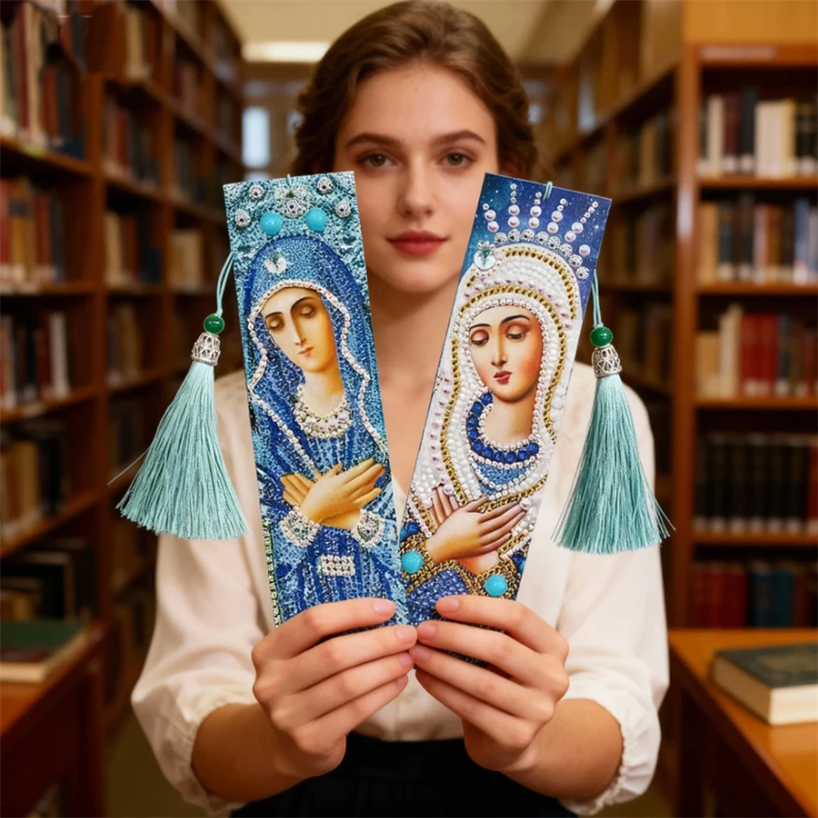 

2PCS DIY Special Shaped Diamond Bookmarks Hot Selling Durable Simple Multi-function Painting Leather with Tassel Creative Gifts