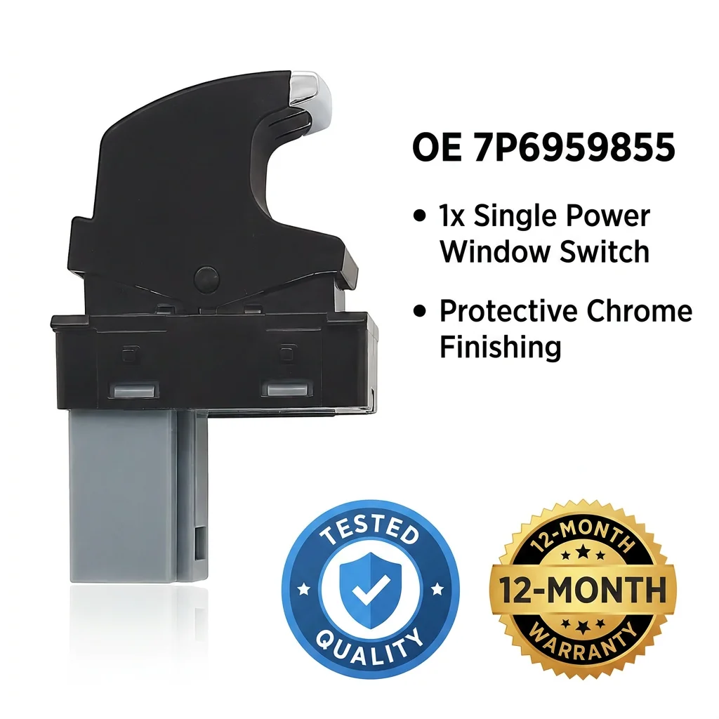 7P6959855 Single Electric Power Window Switch with Chrome for VW Touareg Porsche Cayenne Panamera Macan 7P6 959 855