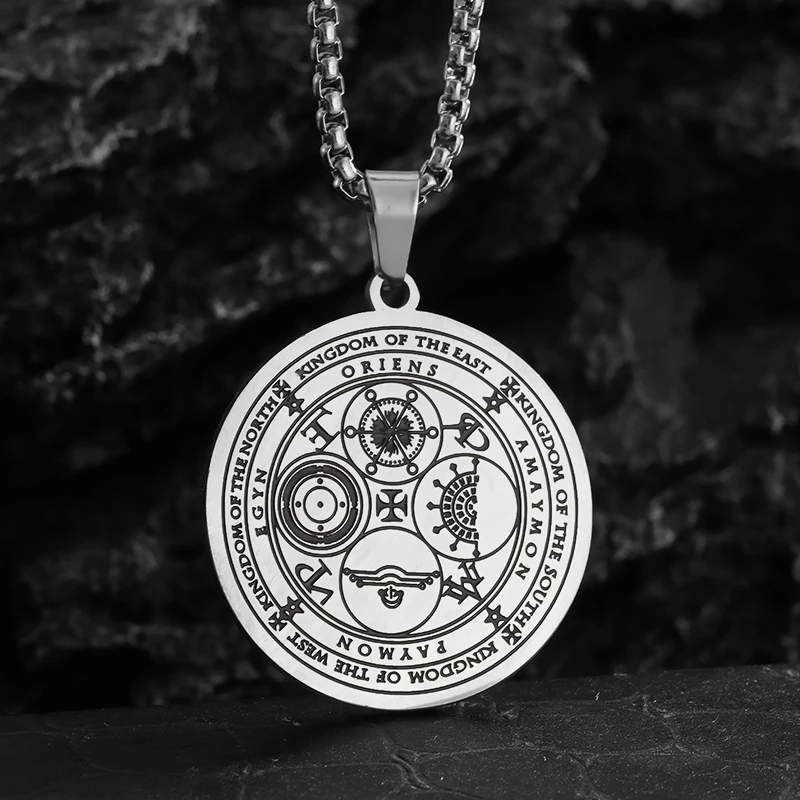 Retro Stainless Steel Mystical Magic Circle Cross Circle Pendant Necklace for Men Punk Charm Hip Hop Jewelry Gift