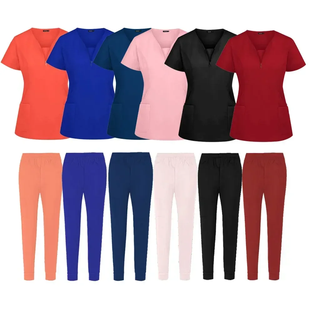 Surgical Uniforms Woman Nursing Enfermeria Sets Top + Pant Articles Medical Uniform Scrubs Clinical Beauty Salon Hospital Suits