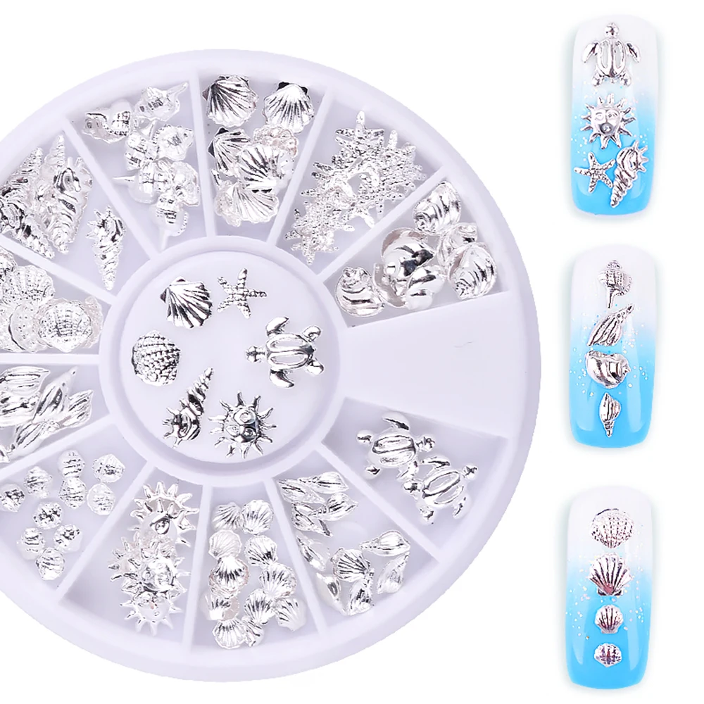 Fashion Metal Sea Animal Stickers for Nails Cute Shell Shape Nail Art Decorations for Manicure