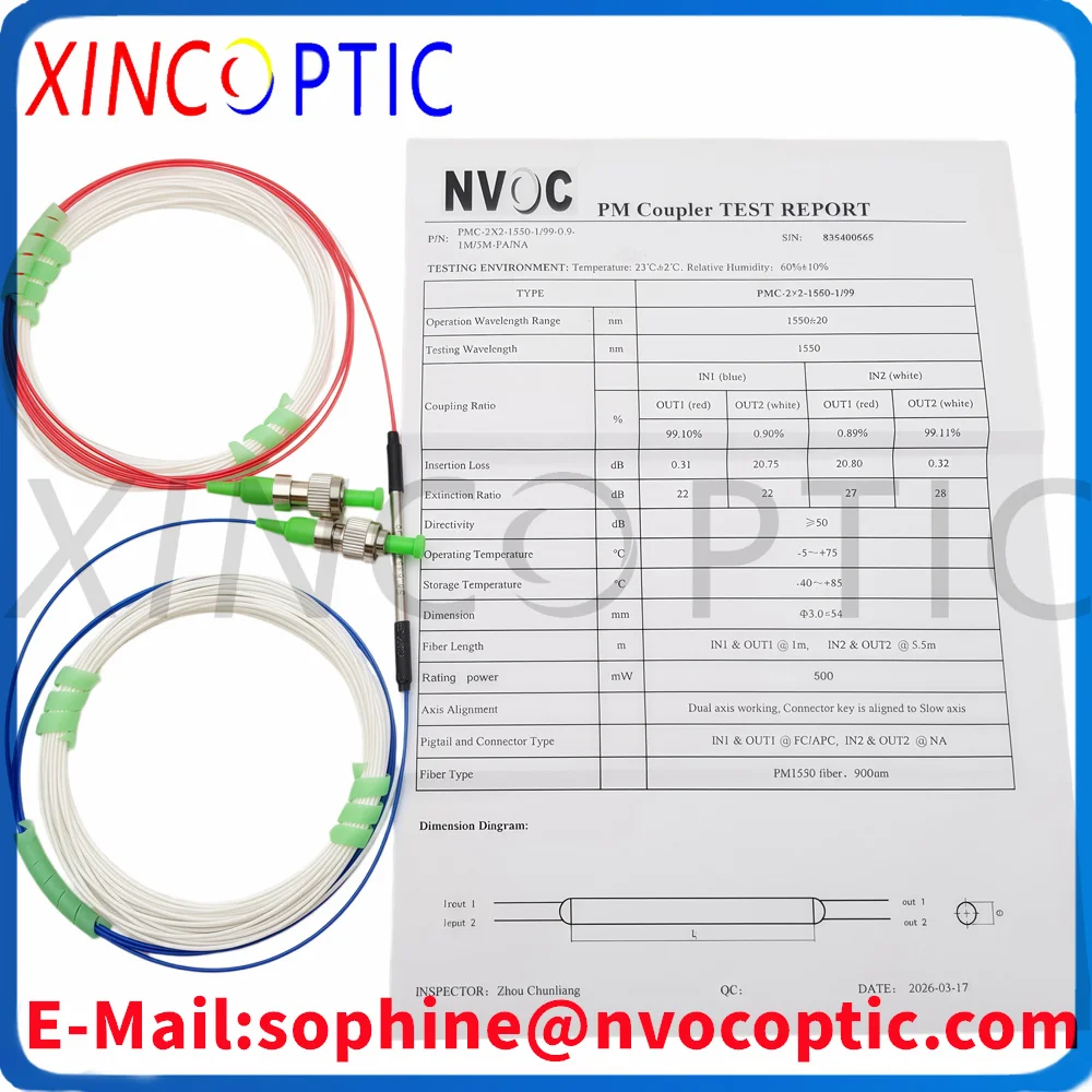 

PM FBT 2x2 1550нм, 99/1 портов - PM, FC/APC, 99% кабель для подключения (вход/выход) 1м, с ключом на медленной оси, а также 1% кабель для подключения (вход/выход) 5м